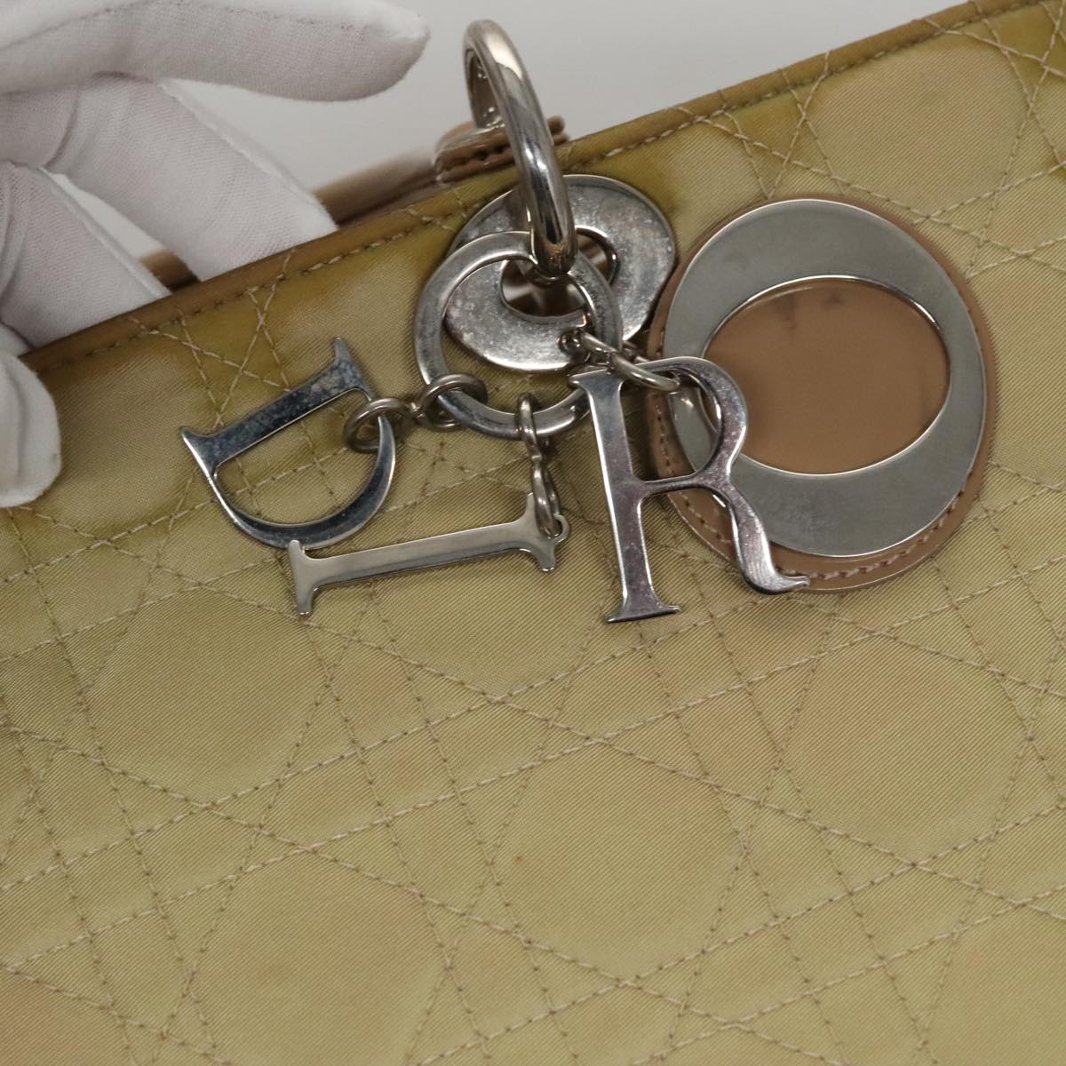 Christian Dior Canage Hand Bag Nylon Beige Silver Auth 109994