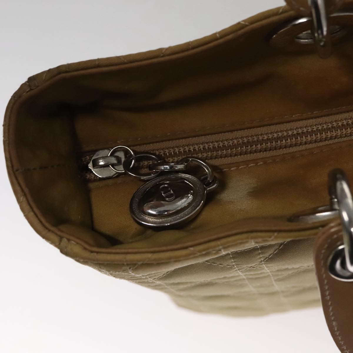 Christian Dior Canage Hand Bag Nylon Beige Silver Auth 109994