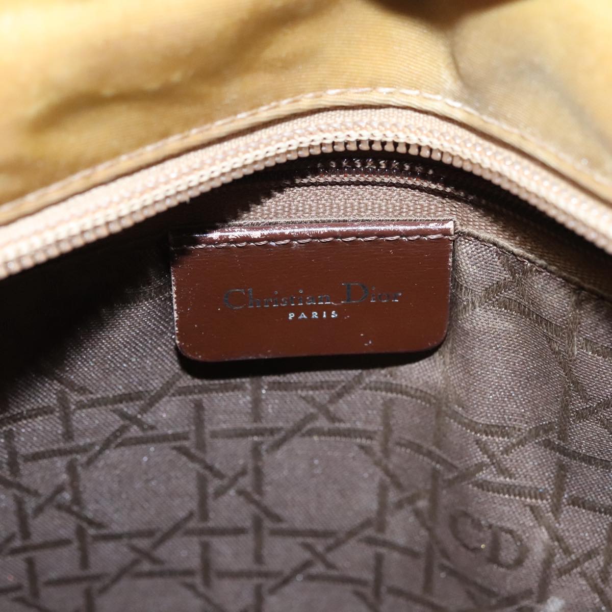 Christian Dior Canage Hand Bag Nylon Beige Silver Auth 109994