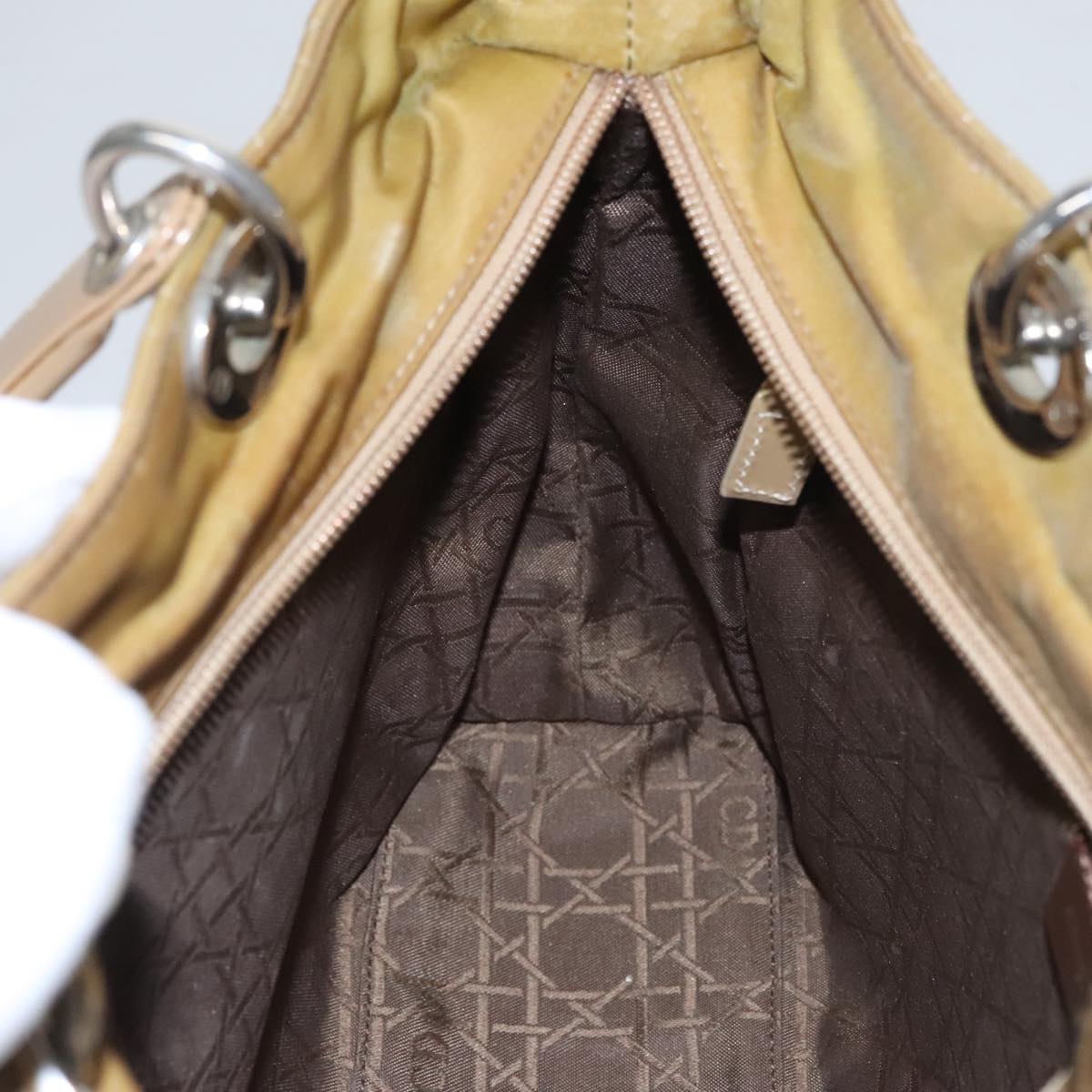 Christian Dior Canage Hand Bag Nylon Beige Silver Auth 109994