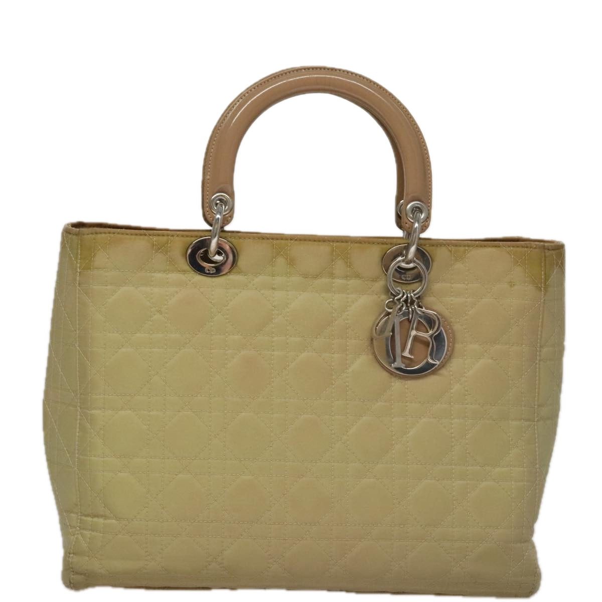 Christian Dior Canage Hand Bag Nylon Beige Silver Auth 109994