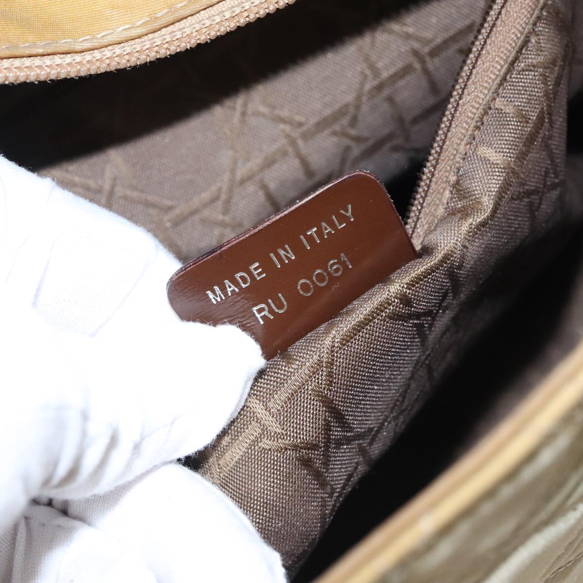 Christian Dior Canage Hand Bag Nylon Beige Silver Auth 109994