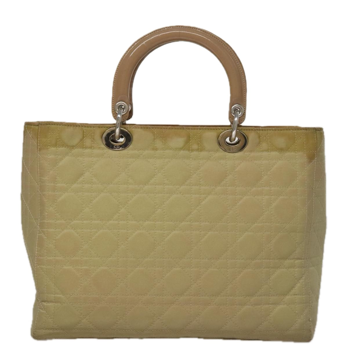 Christian Dior Canage Hand Bag Nylon Beige Silver Auth 109994