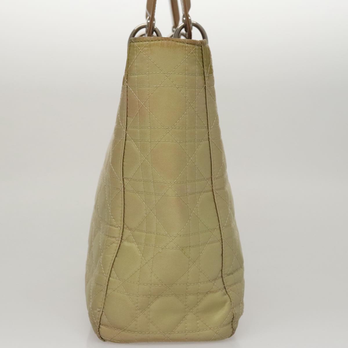 Christian Dior Canage Hand Bag Nylon Beige Silver Auth 109994