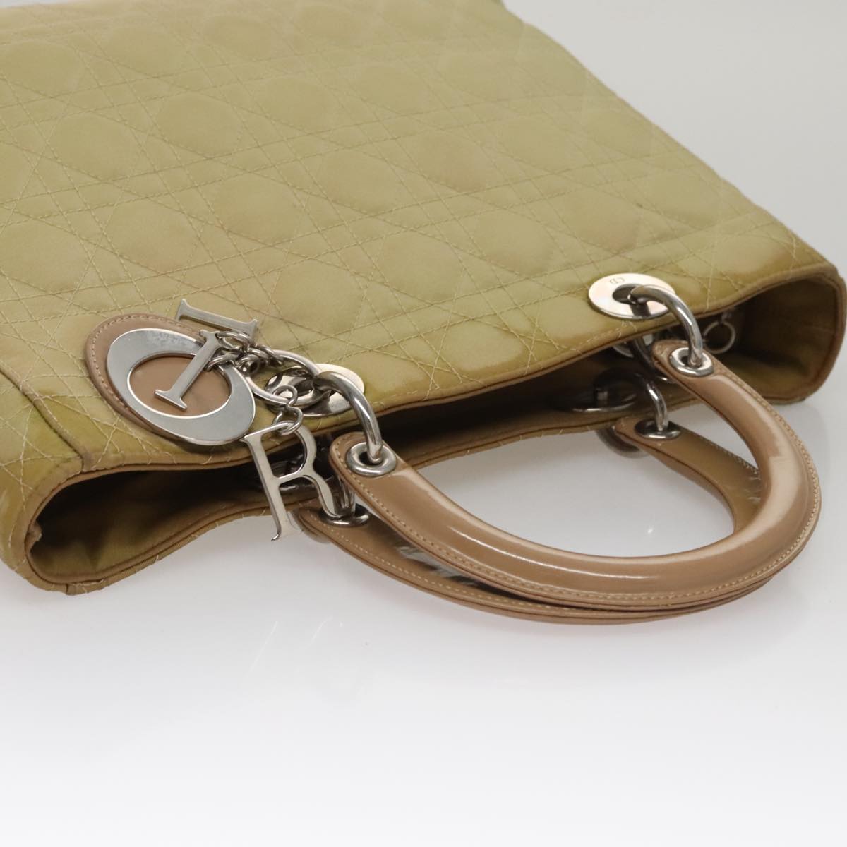 Christian Dior Canage Hand Bag Nylon Beige Silver Auth 109994