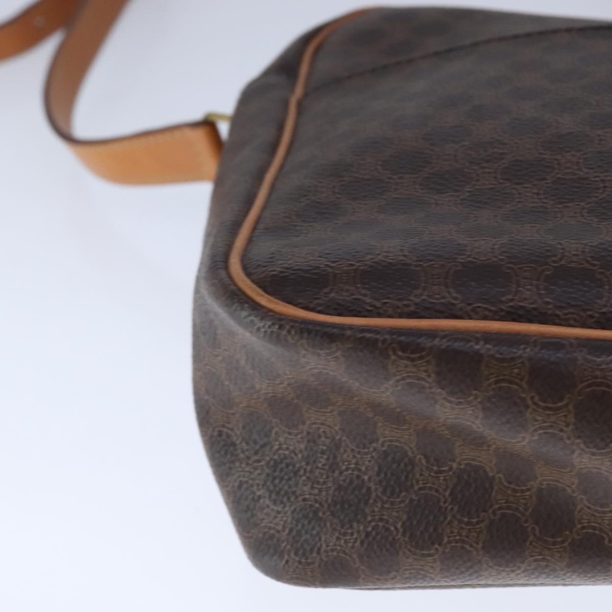 CELINE Macadam Canvas Shoulder Bag PVC Leather Brown Auth 109996