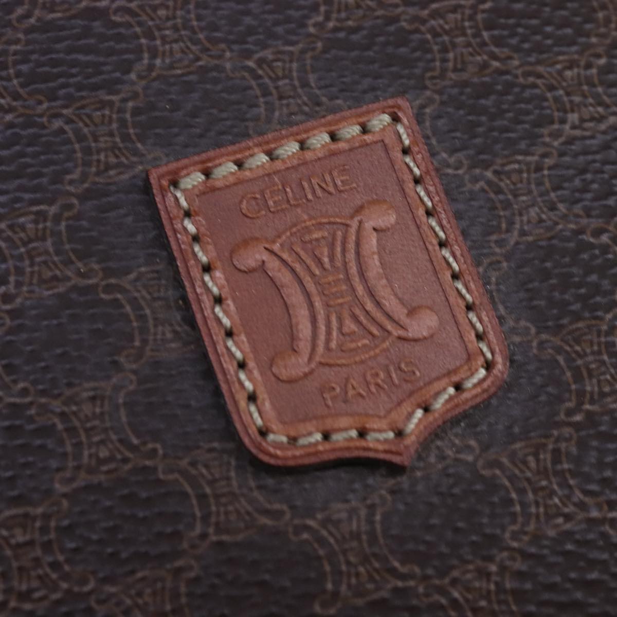 CELINE Macadam Canvas Shoulder Bag PVC Leather Brown Auth 109996