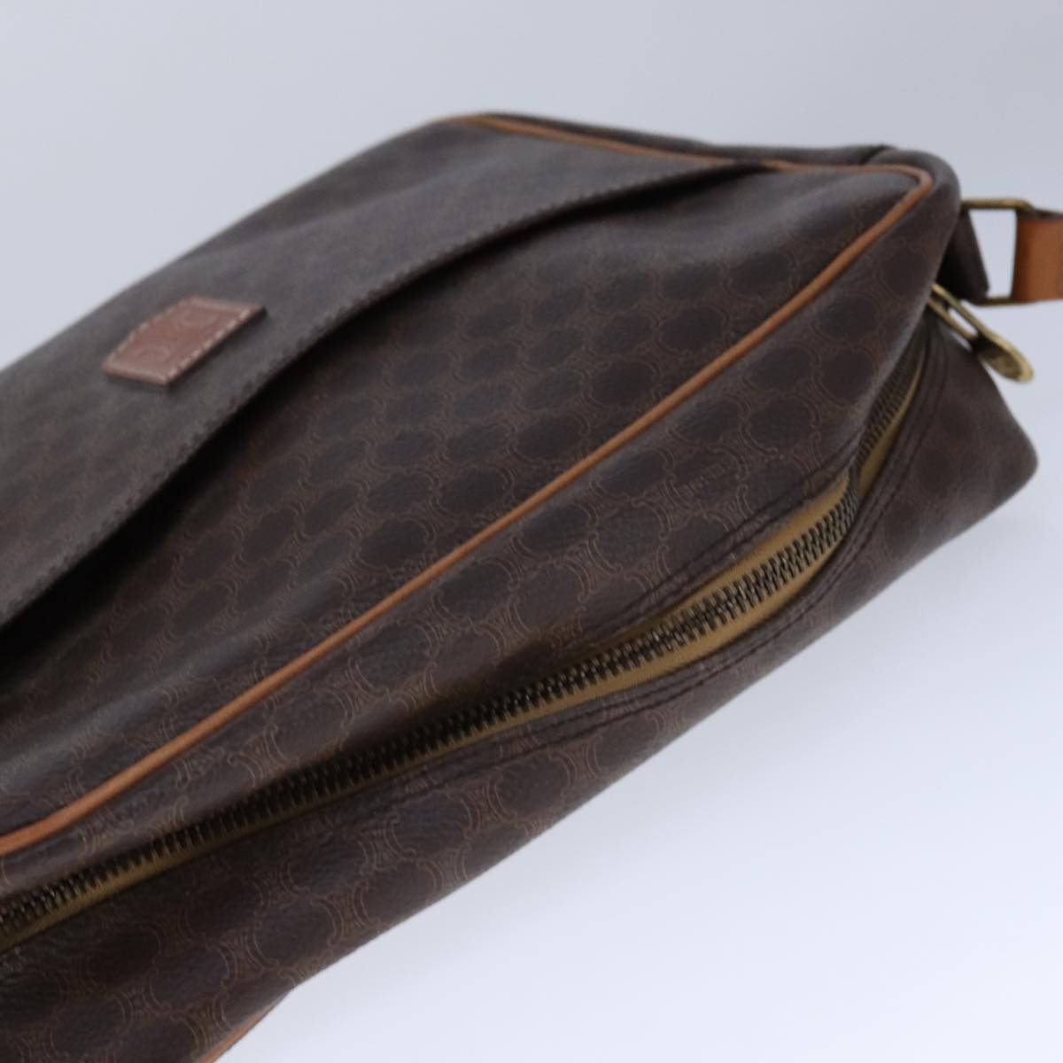 CELINE Macadam Canvas Shoulder Bag PVC Leather Brown Auth 109996