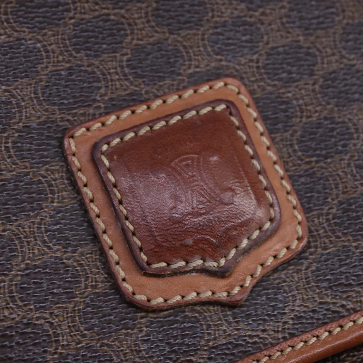 CELINE Macadam Canvas Shoulder Bag PVC Leather Brown Auth 110008