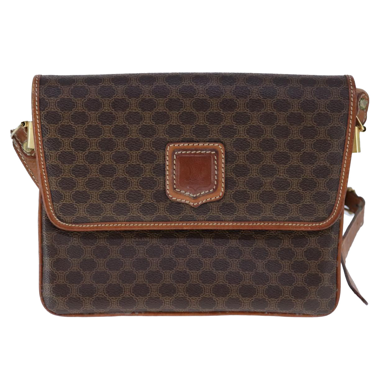 CELINE Macadam Canvas Shoulder Bag PVC Leather Brown Auth 110008