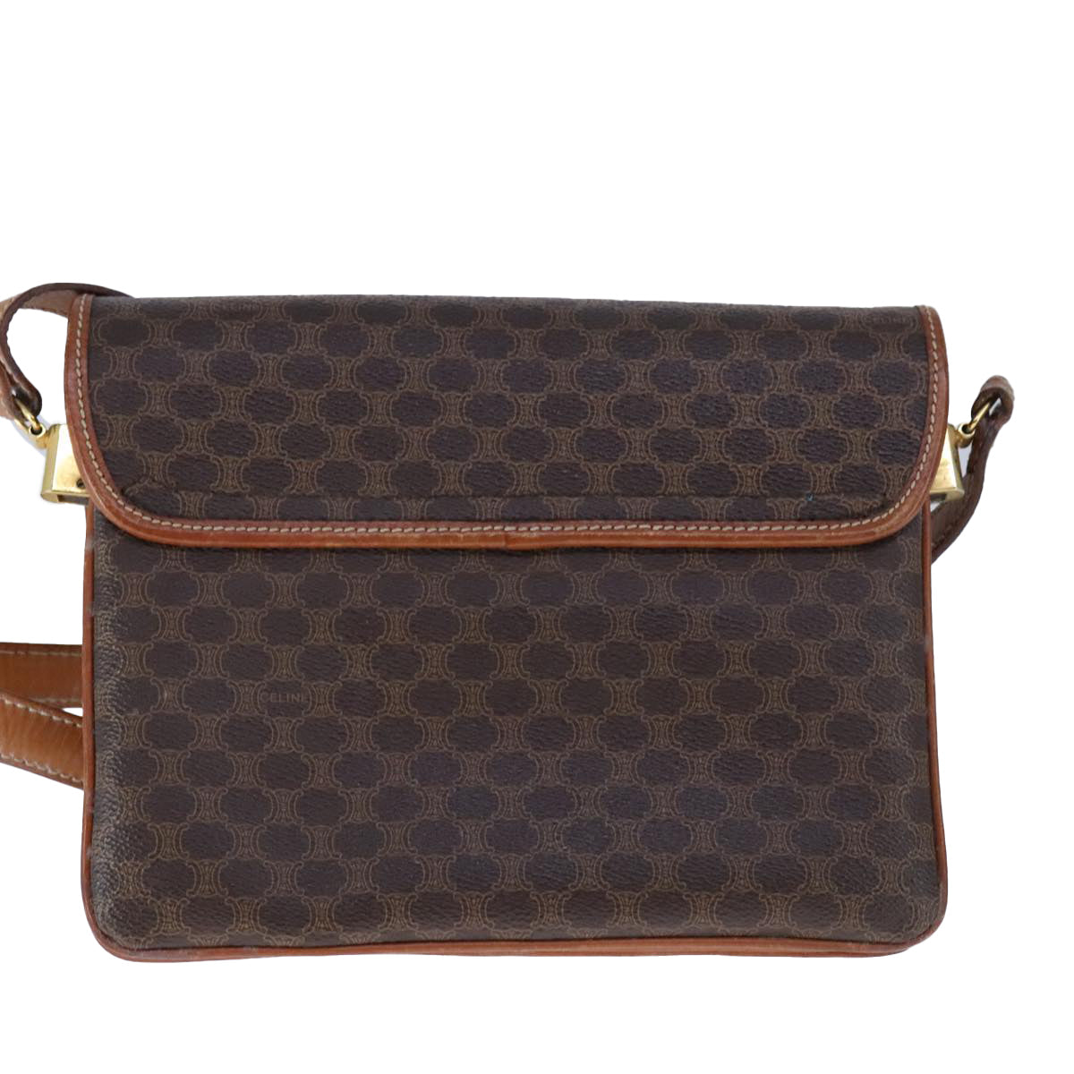 CELINE Macadam Canvas Shoulder Bag PVC Leather Brown Auth 110008