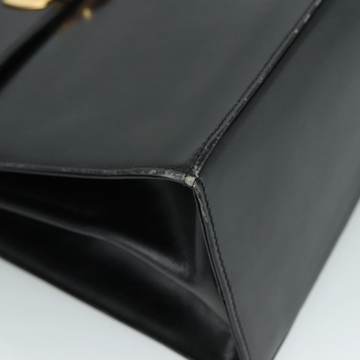 Salvatore Ferragamo Gancini Hand Bag Leather Black Gold Auth 110014