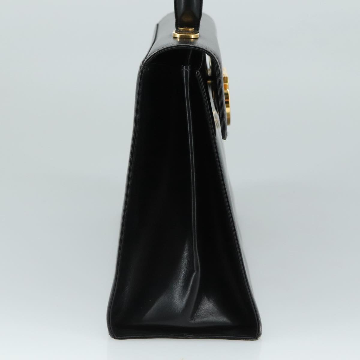 Salvatore Ferragamo Gancini Hand Bag Leather Black Gold Auth 110014