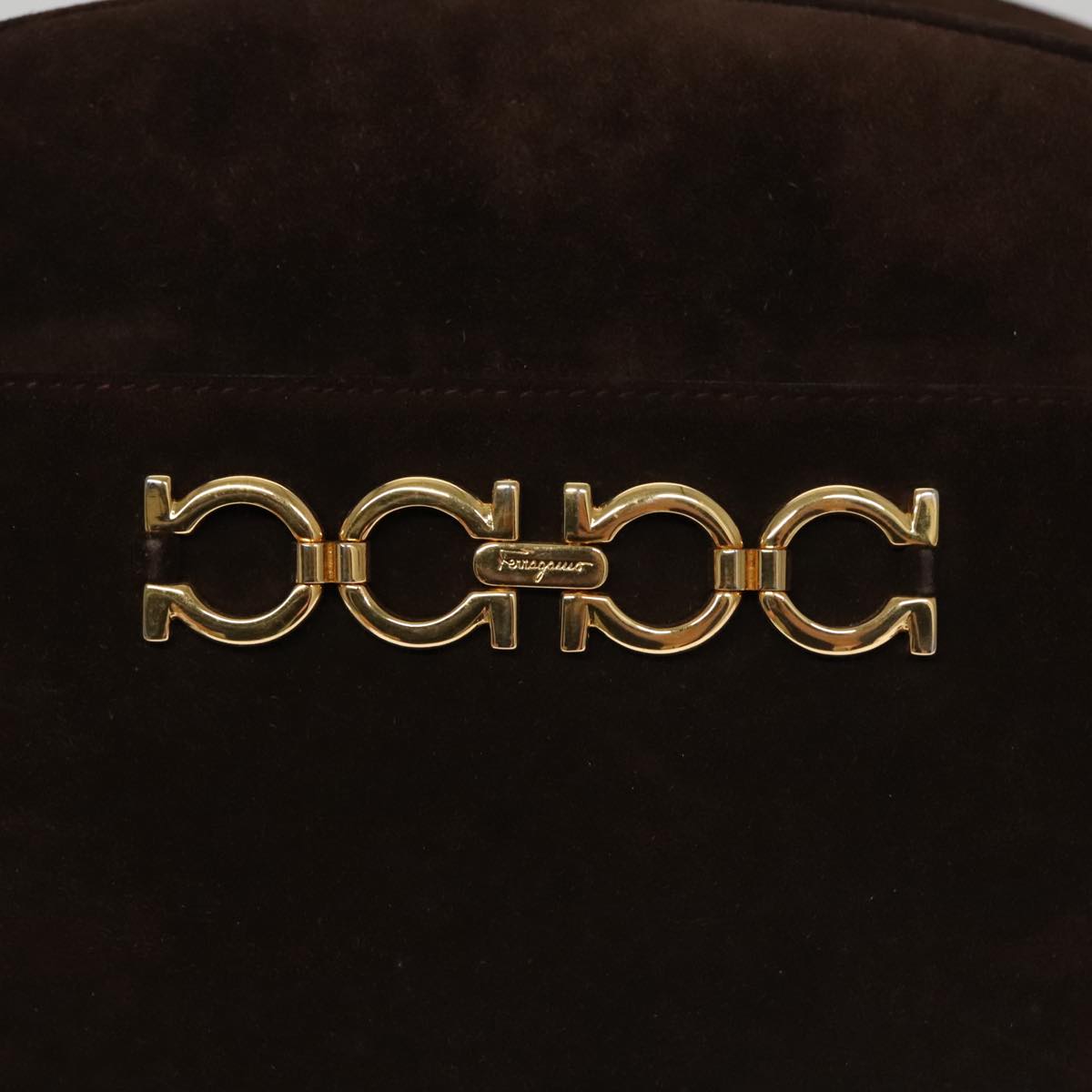 Salvatore Ferragamo Gancini Shoulder Bag Suede Brown Gold Auth 110015