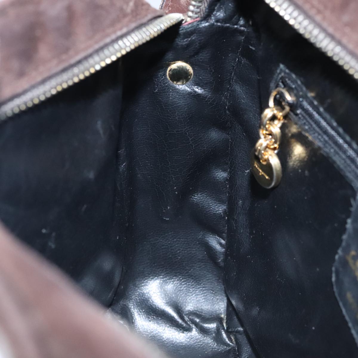 Salvatore Ferragamo Gancini Shoulder Bag Suede Brown Gold Auth 110015