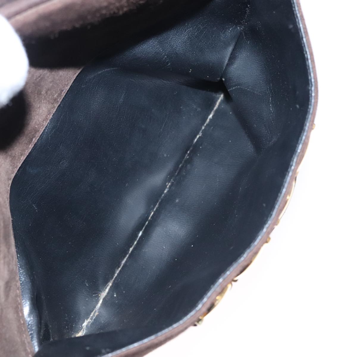 Salvatore Ferragamo Gancini Shoulder Bag Suede Brown Gold Auth 110015