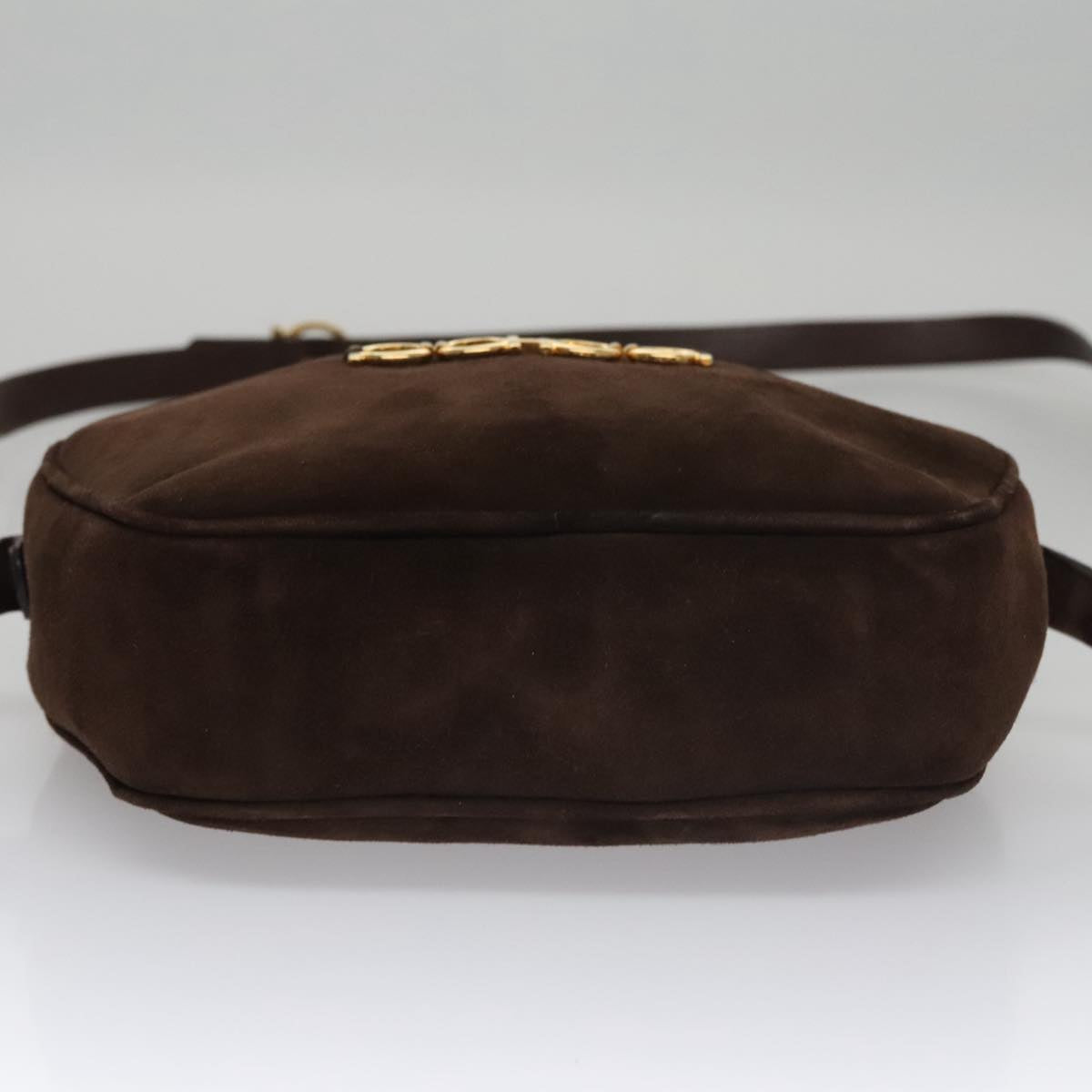 Salvatore Ferragamo Gancini Shoulder Bag Suede Brown Gold Auth 110015