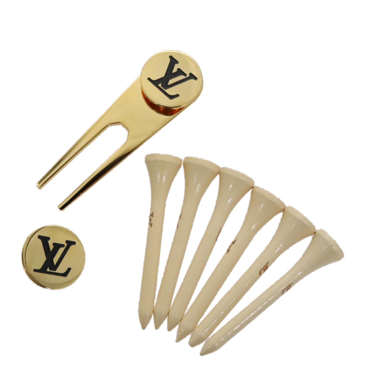 LOUIS VUITTON Golf Pin metal Gold LV Auth 110017