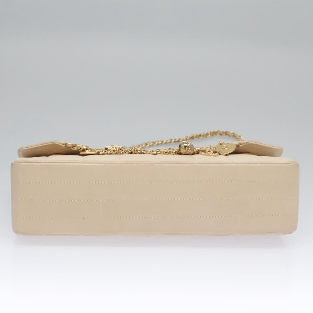 CHANEL Choco Bar Chain Shoulder Bag Lamb Skin Ivory CC Auth 110166SAM