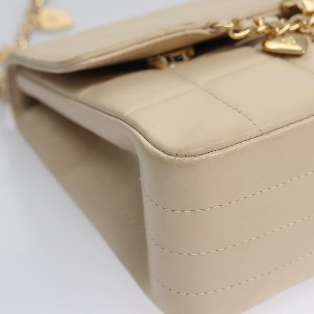 CHANEL Choco Bar Chain Shoulder Bag Lamb Skin Ivory CC Auth 110166SAM