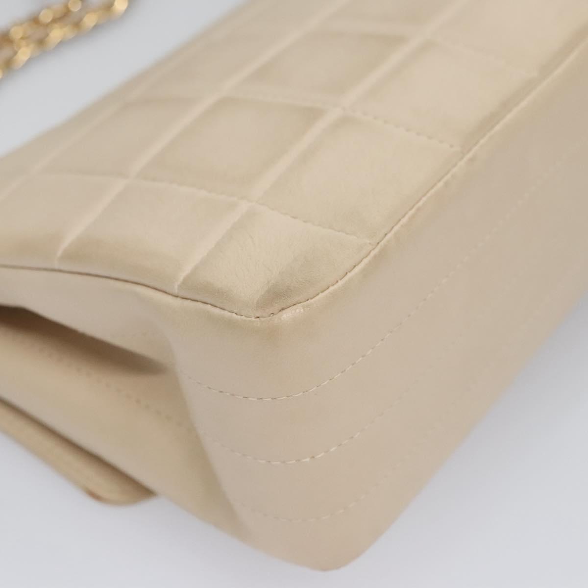 CHANEL Choco Bar Chain Shoulder Bag Lamb Skin Ivory CC Auth 110166SAM
