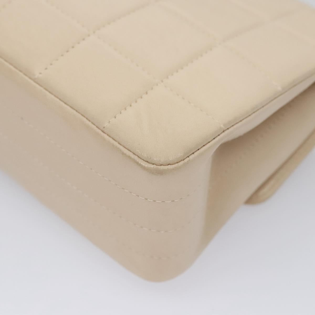 CHANEL Choco Bar Chain Shoulder Bag Lamb Skin Ivory CC Auth 110166A