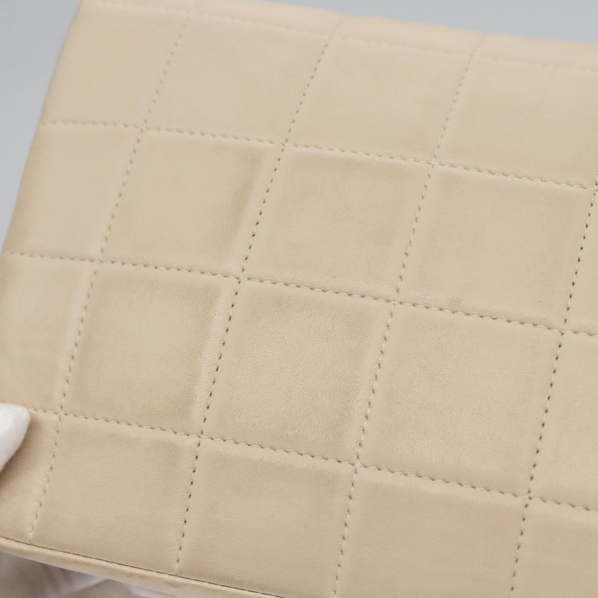 CHANEL Choco Bar Chain Shoulder Bag Lamb Skin Ivory CC Auth 110166SAM