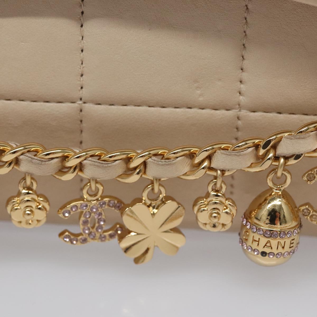 CHANEL Choco Bar Chain Shoulder Bag Lamb Skin Ivory CC Auth 110166A