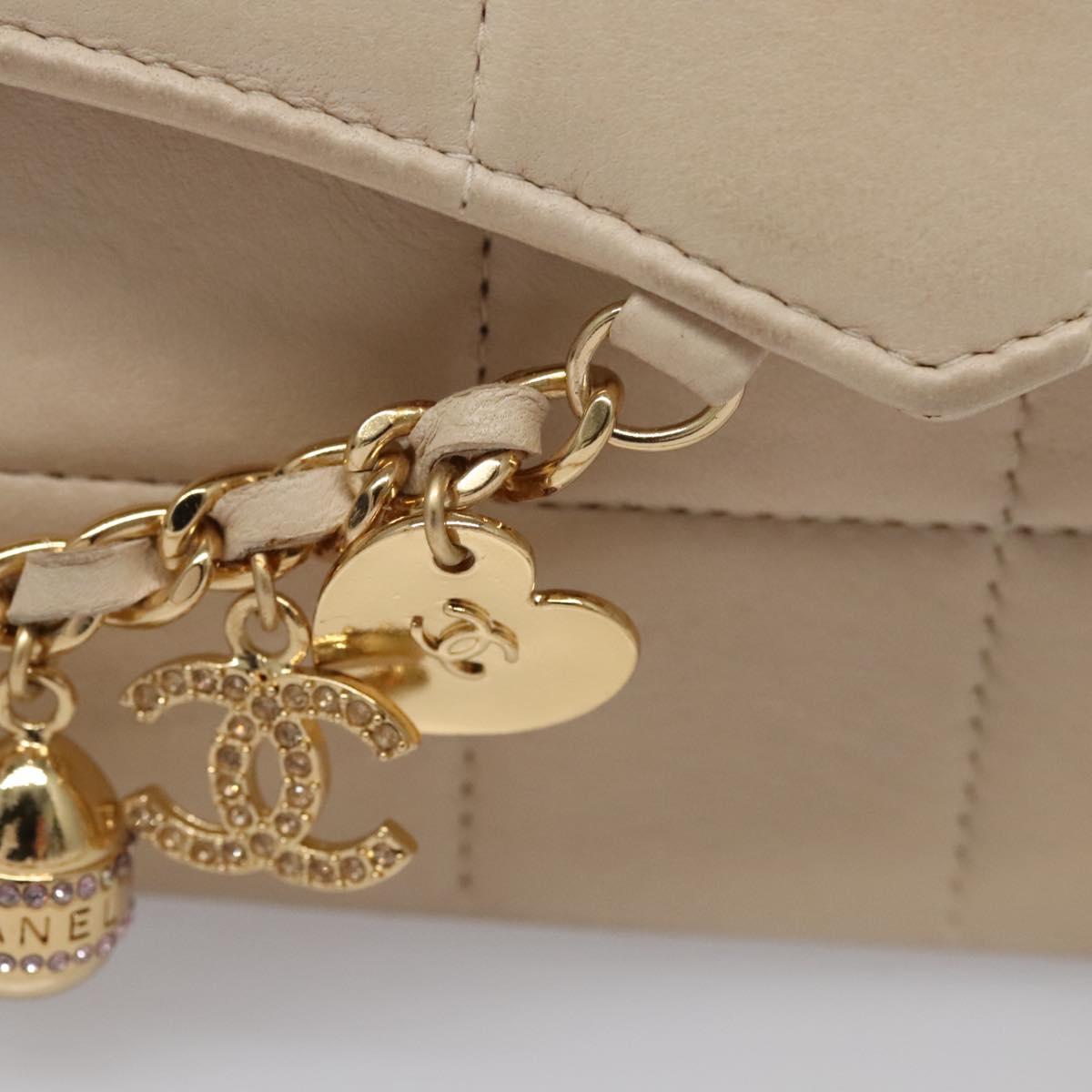 CHANEL Choco Bar Chain Shoulder Bag Lamb Skin Ivory CC Auth 110166A