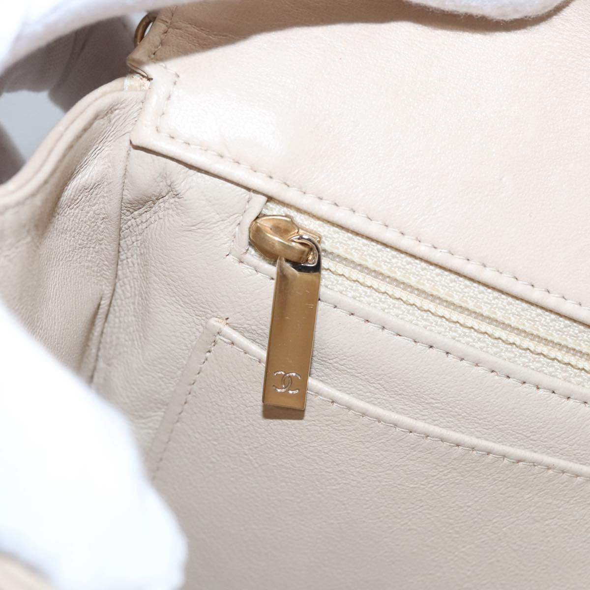 CHANEL Choco Bar Chain Shoulder Bag Lamb Skin Ivory CC Auth 110166SAM