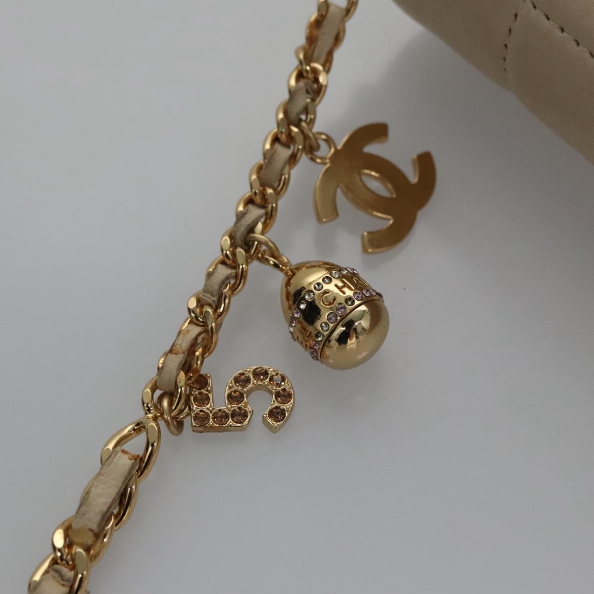 CHANEL Choco Bar Chain Shoulder Bag Lamb Skin Ivory CC Auth 110166A