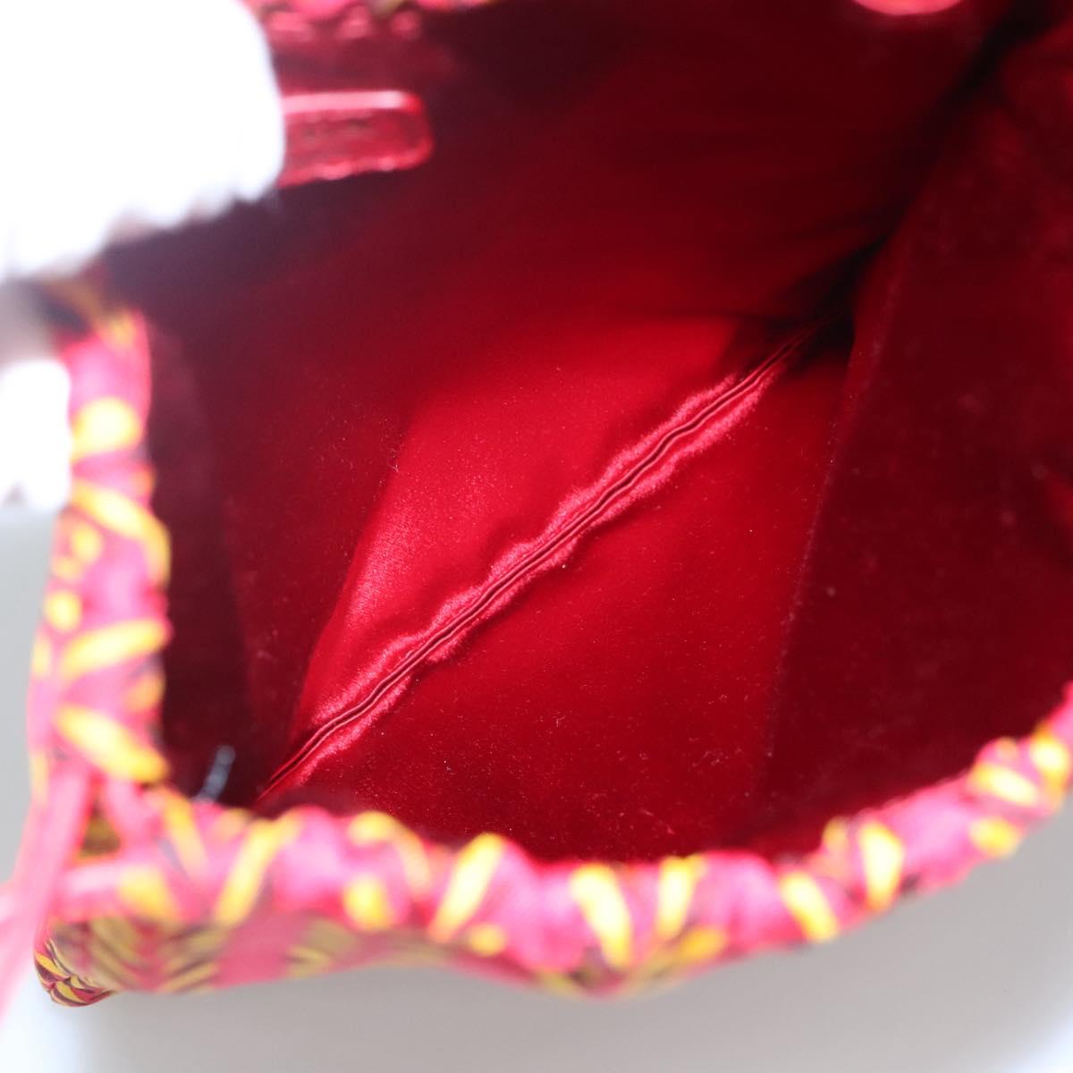 PRADA Pouch Silk Red Yellow Auth 110192V