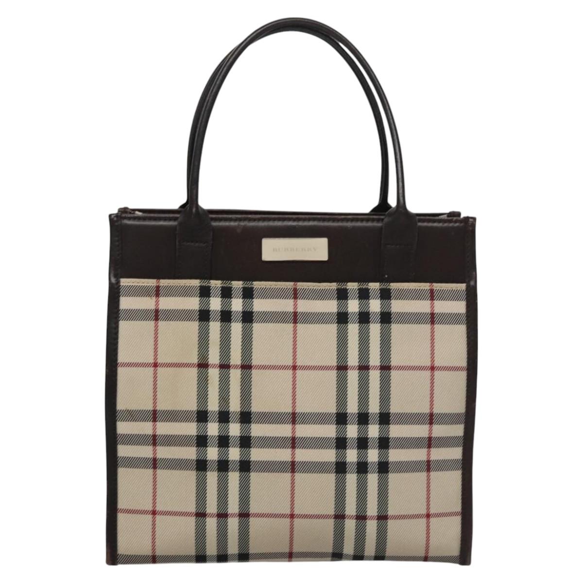 BURBERRY Nova Check Hand Bag Canvas Beige Auth 110198