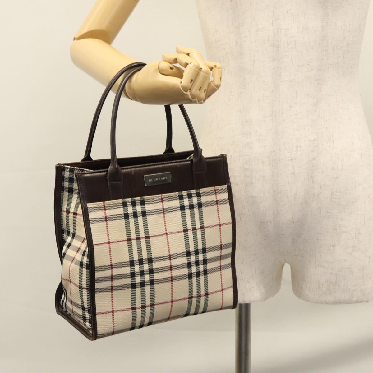 BURBERRY Nova Check Hand Bag Canvas Beige Auth 110198