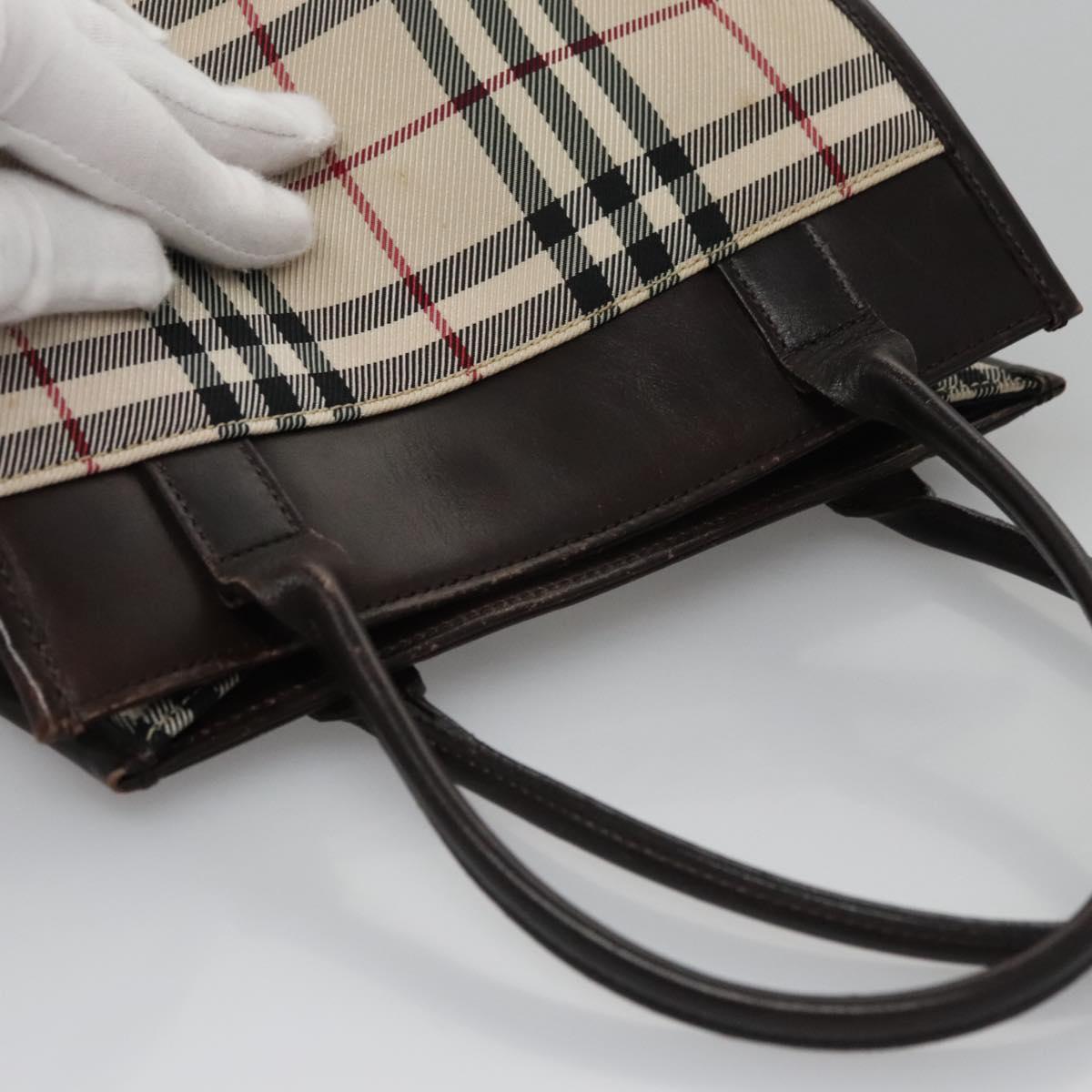 BURBERRY Nova Check Hand Bag Canvas Beige Auth 110198