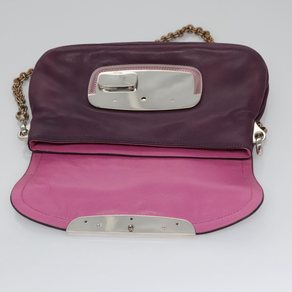 PRADA Chain Shoulder Bag Leather Purple Auth 110200