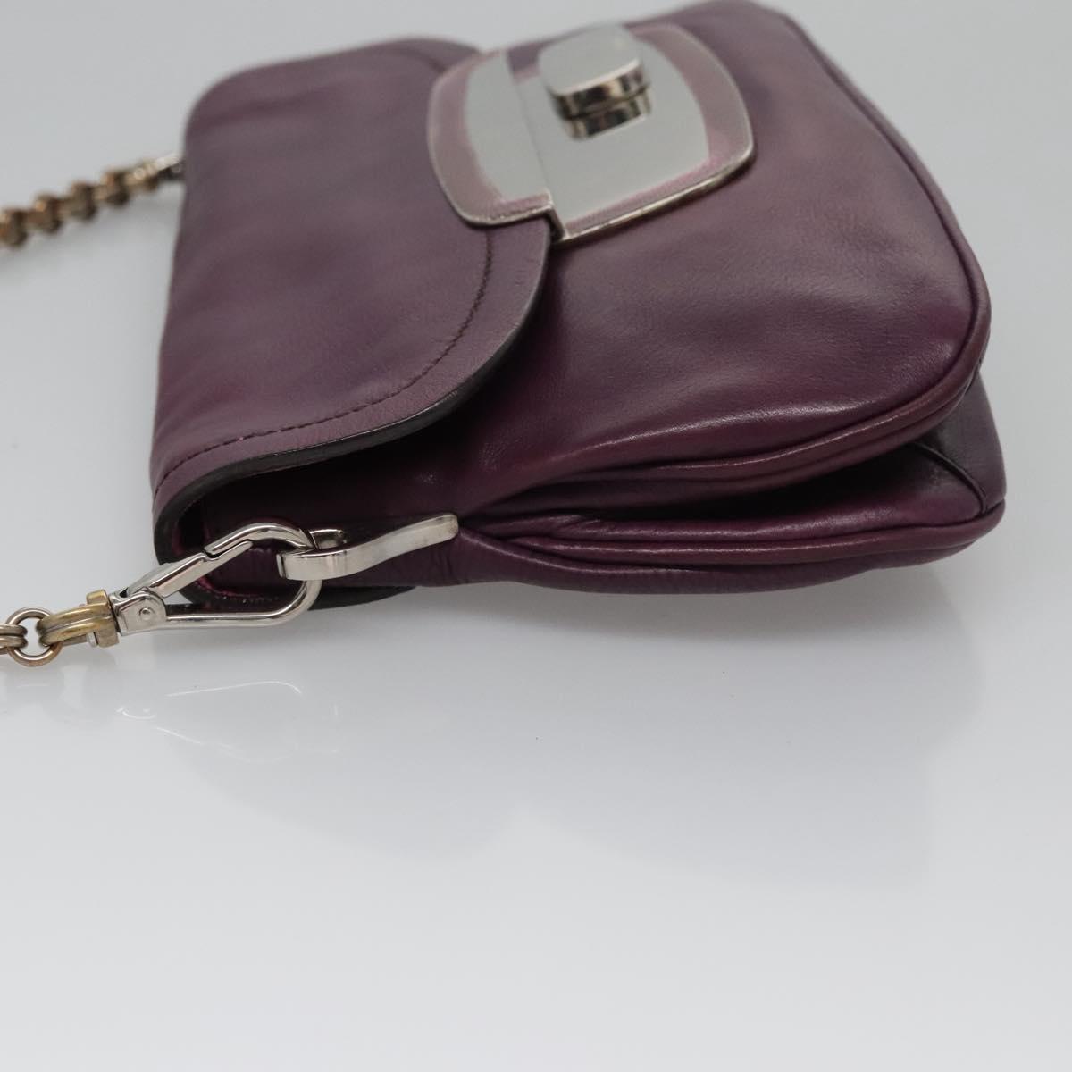 PRADA Chain Shoulder Bag Leather Purple Auth 110200
