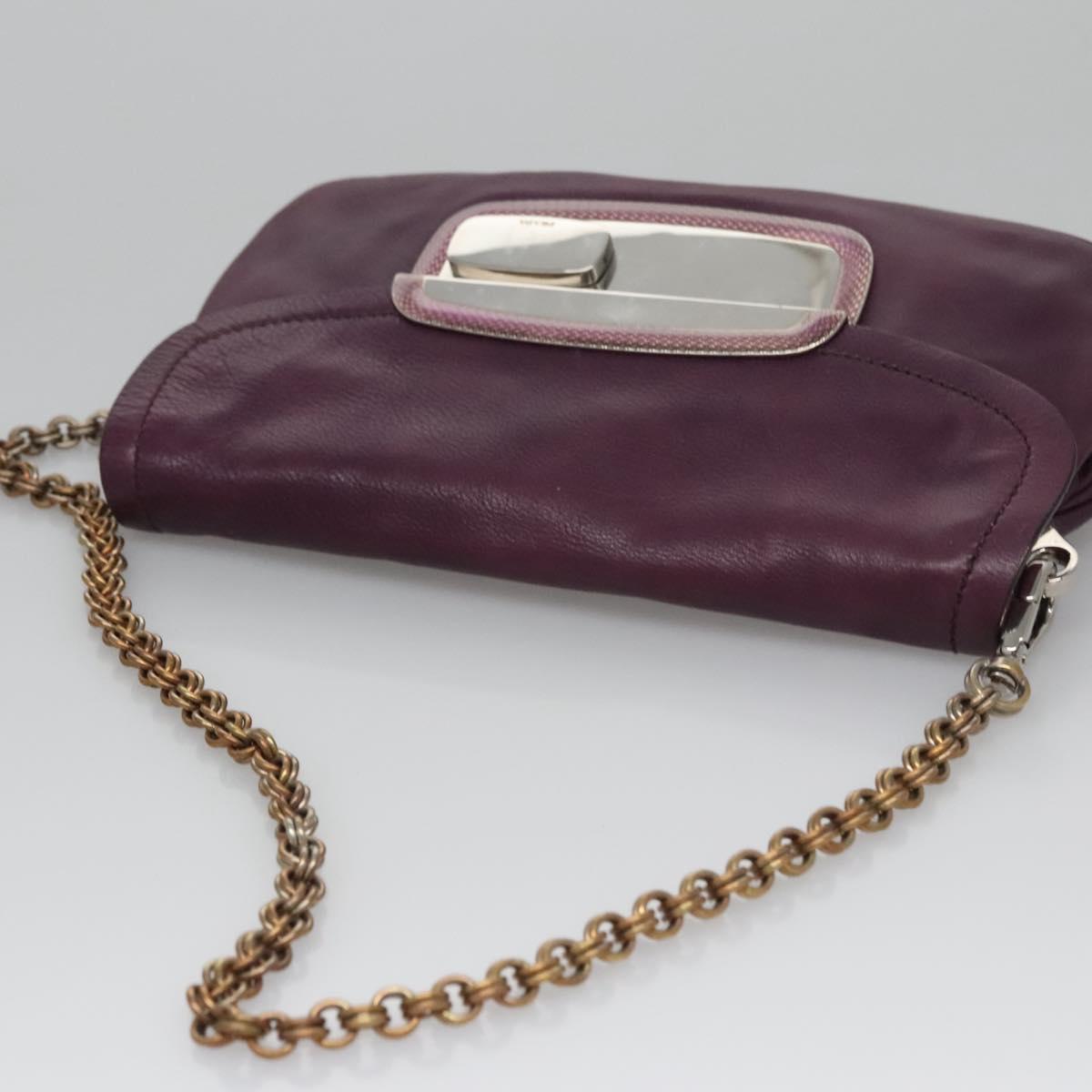 PRADA Chain Shoulder Bag Leather Purple Auth 110200