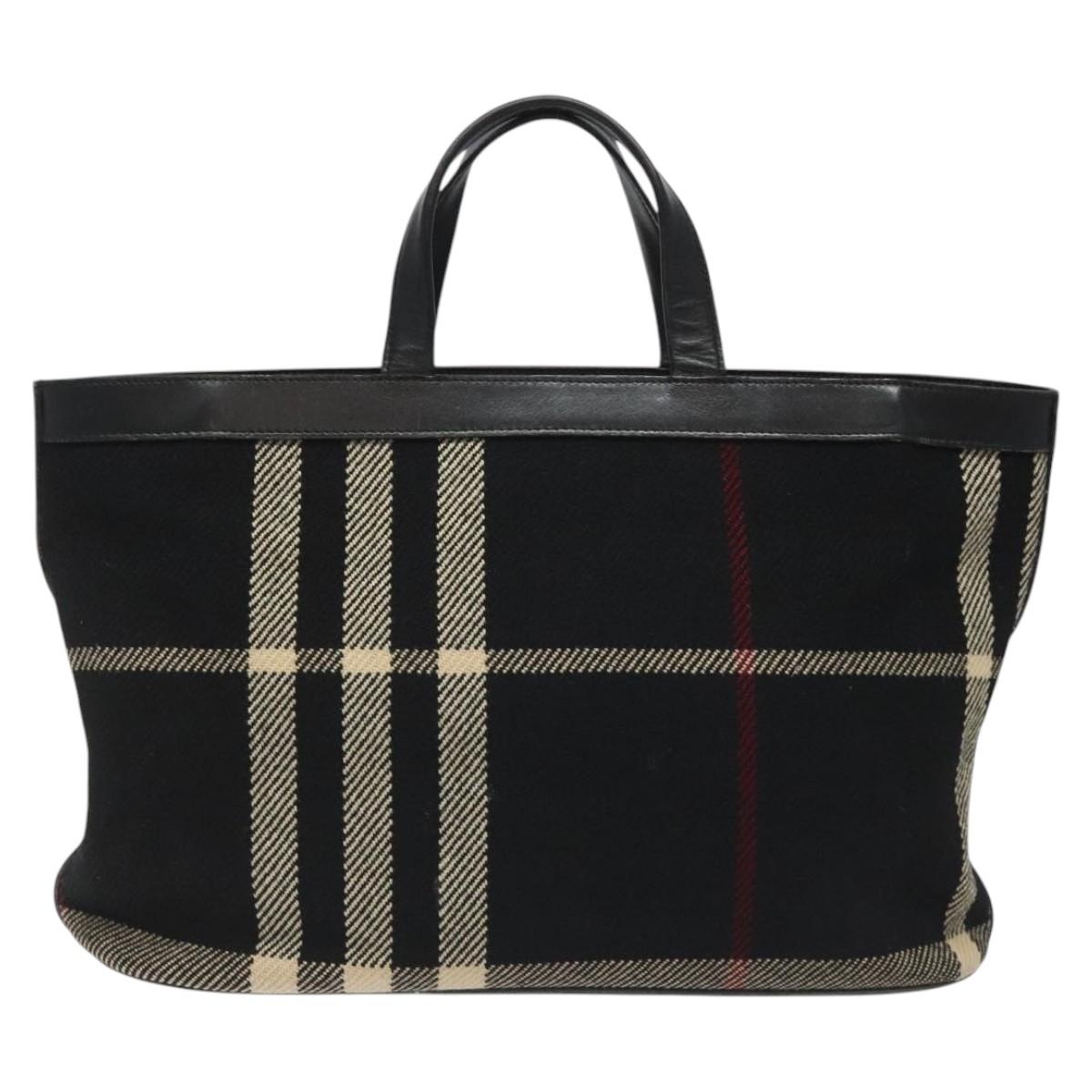 BURBERRY Nova Check Hand Bag Wool Black Auth 110205