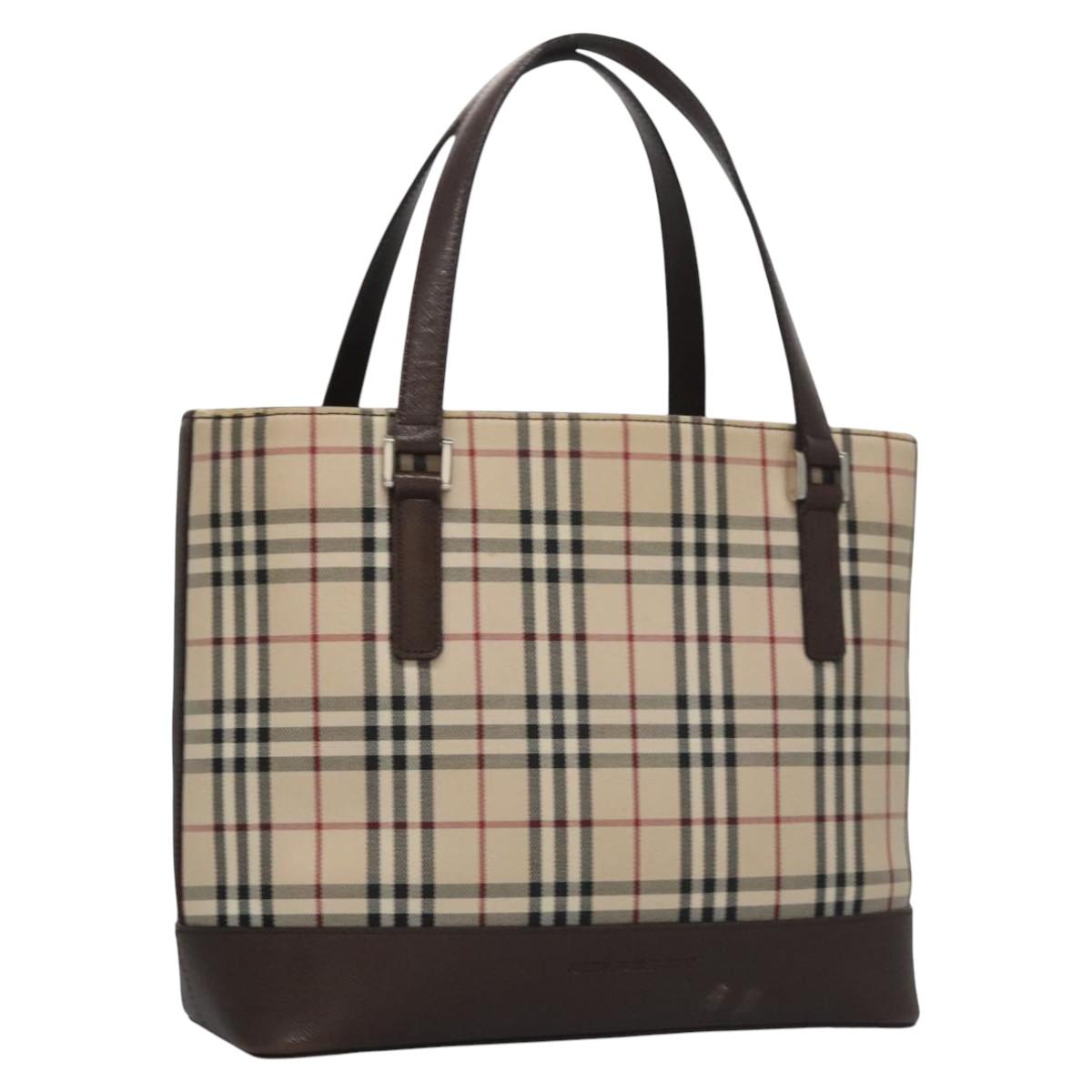 BURBERRY Nova Check Hand Bag Canvas Beige Auth 110211
