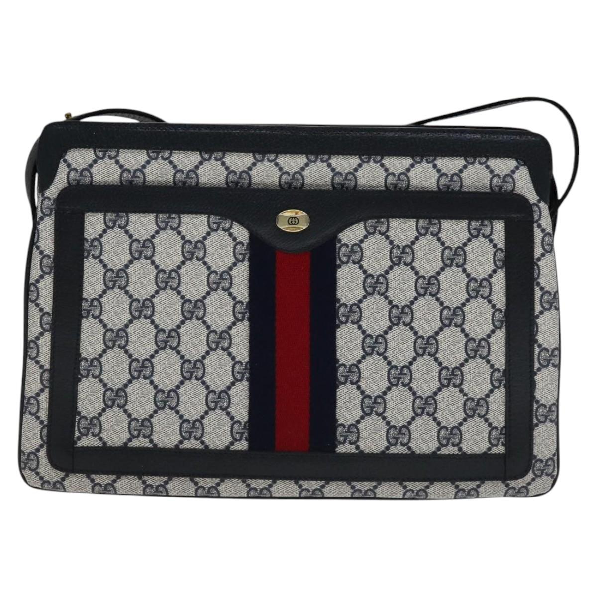GUCCI GG Supreme Sherry Line Shoulder Bag PVC Navy Red 41 02 013 Auth 110219