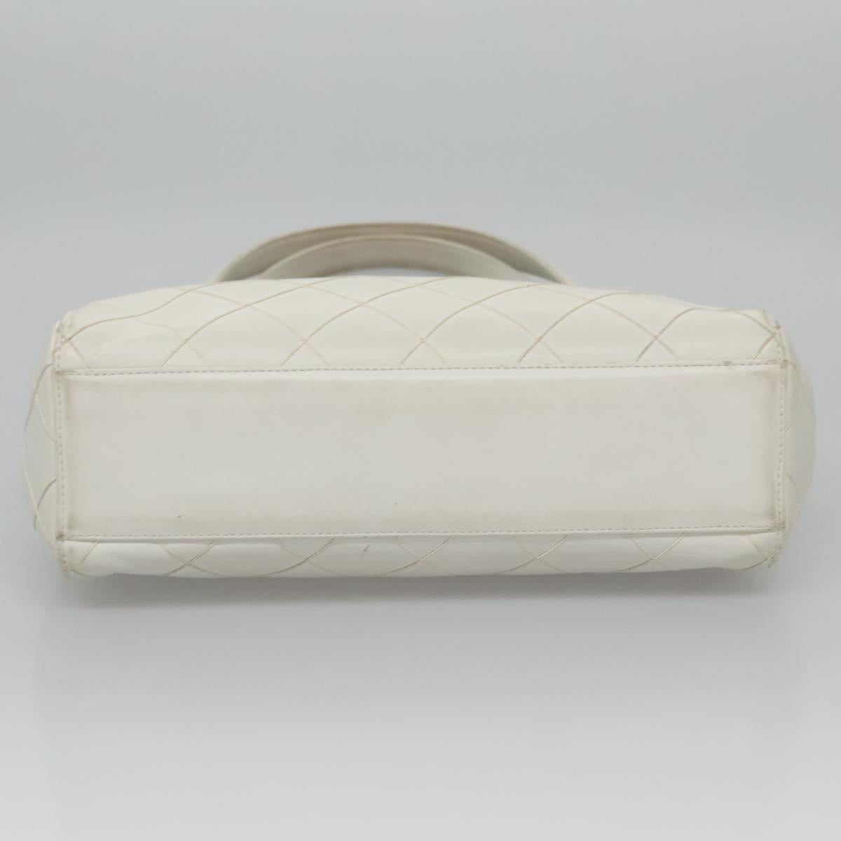 CHANEL Wild Stitch Hand Bag Leather White CC Auth 110221