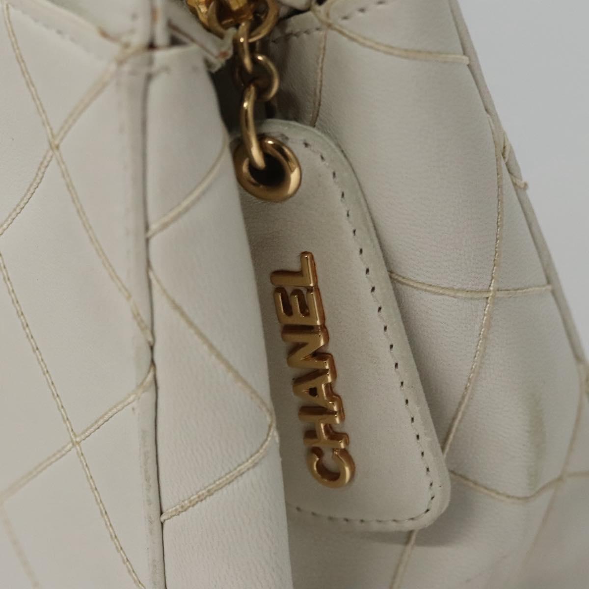 CHANEL Wild Stitch Hand Bag Leather White CC Auth 110221