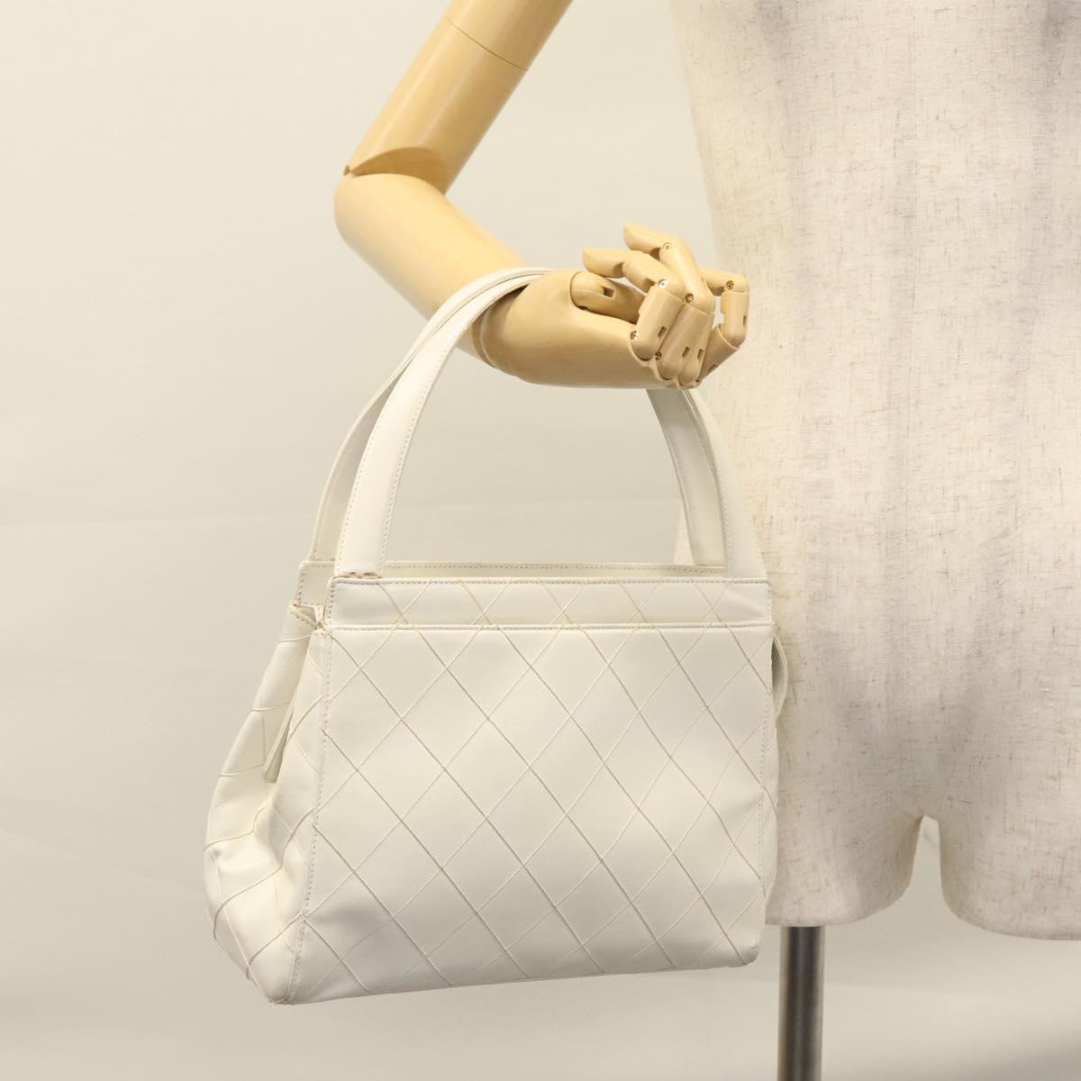 CHANEL Wild Stitch Hand Bag Leather White CC Auth 110221