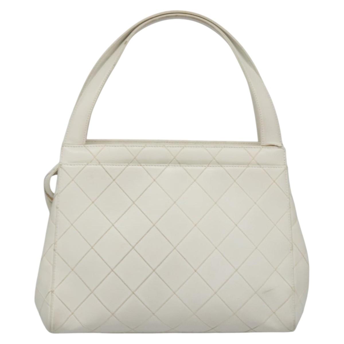 CHANEL Wild Stitch Hand Bag Leather White CC Auth 110221