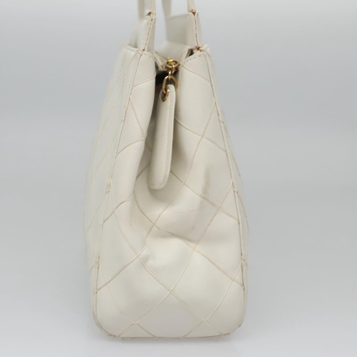 CHANEL Wild Stitch Hand Bag Leather White CC Auth 110221