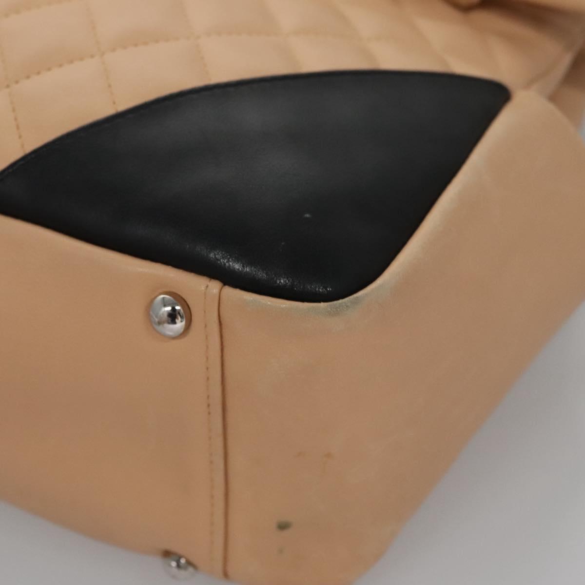 CHANEL Matelasse Cambon Line Shoulder Bag Leather Beige Silver CC Auth 110229A