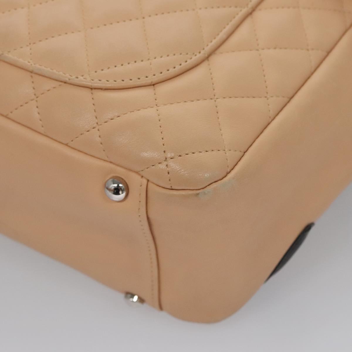 CHANEL Matelasse Cambon Line Shoulder Bag Leather Beige Silver CC Auth 110229A