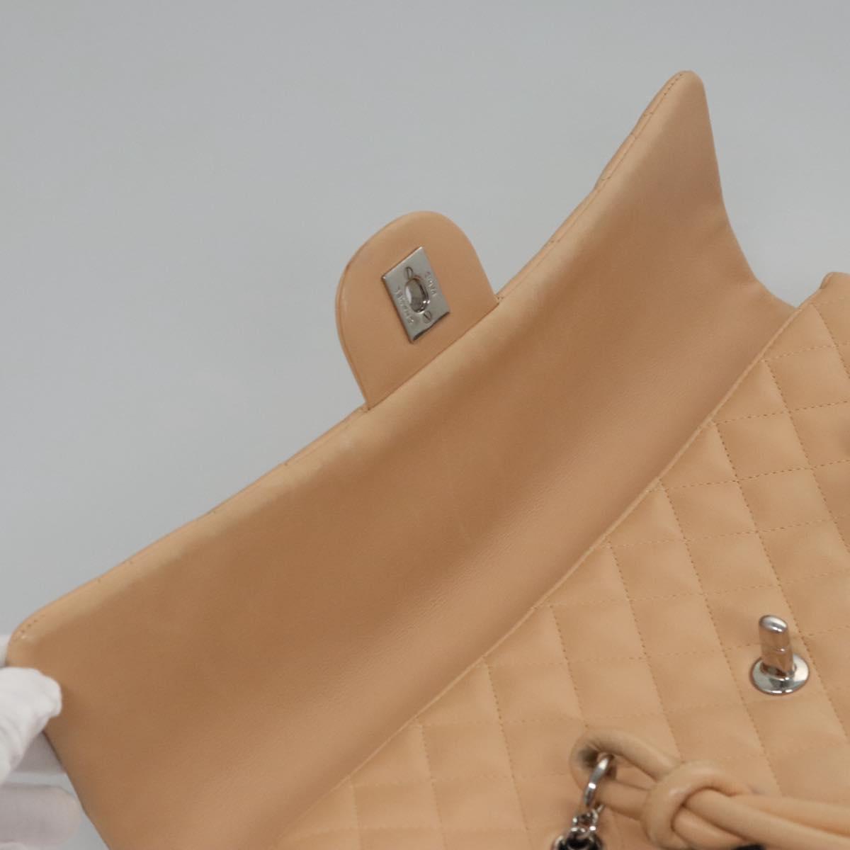 CHANEL Matelasse Cambon Line Shoulder Bag Leather Beige Silver CC Auth 110229A