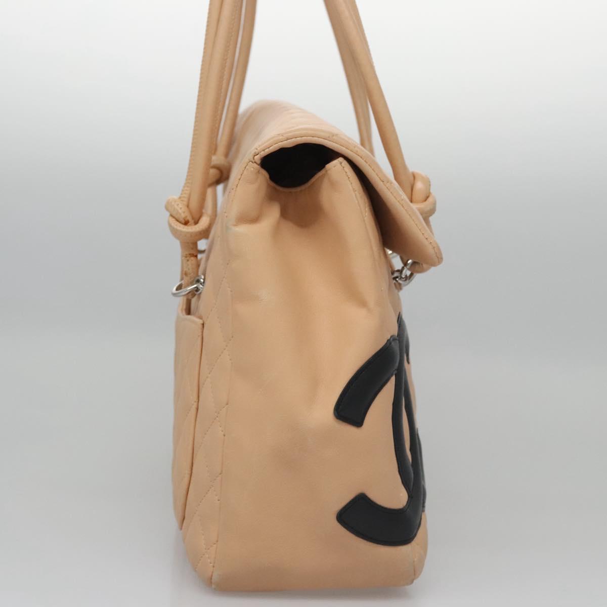 CHANEL Matelasse Cambon Line Shoulder Bag Leather Beige Silver CC Auth 110229A